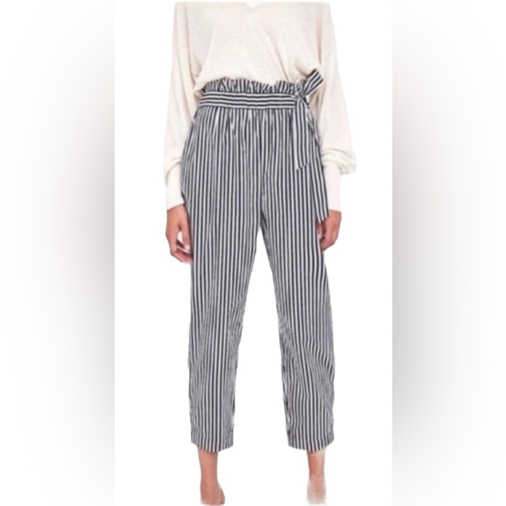 Zara Basic Paper Bag Trouser Navy and White Striped size S